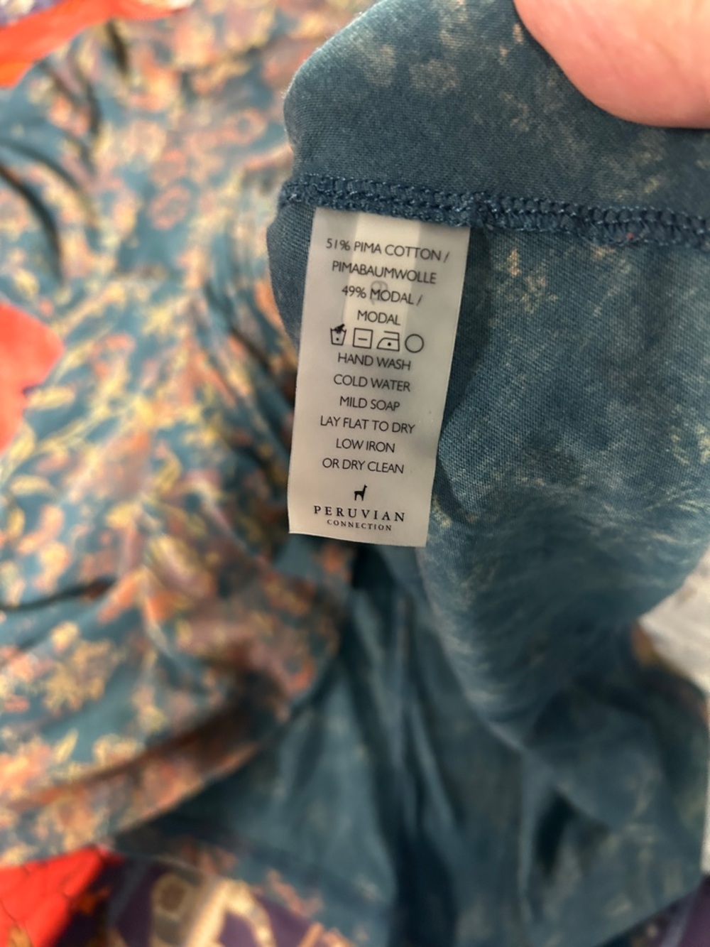 Peruvian Connection Women’s Teal Floral Long-Sleeve Swing Top Size L - Picture 12 of 12